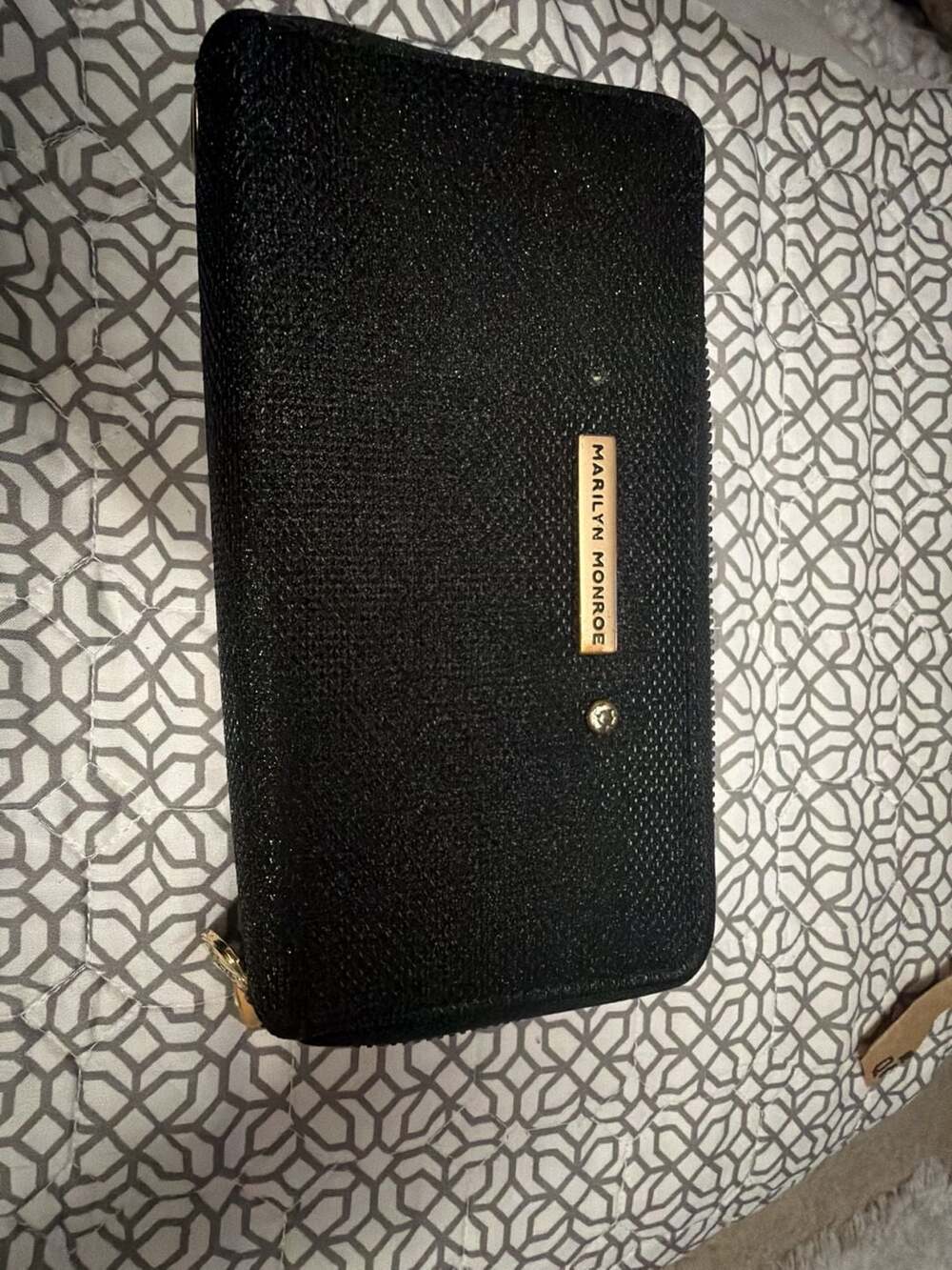 Marilyn Monroe Black Glitter Zip Around Wallet